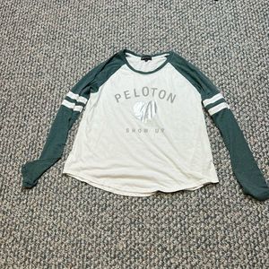 Peloton Womens 3/4 Sleeve green White Tee Shirt Size XL